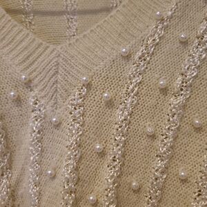 Vintage cream sweater with beading details